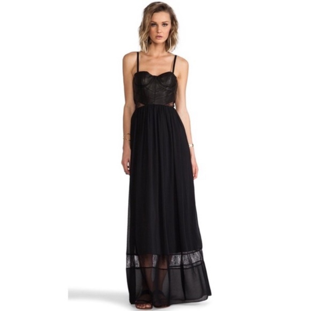 Alice + Olivia Black Leather Bustier Mariah gown sz 6